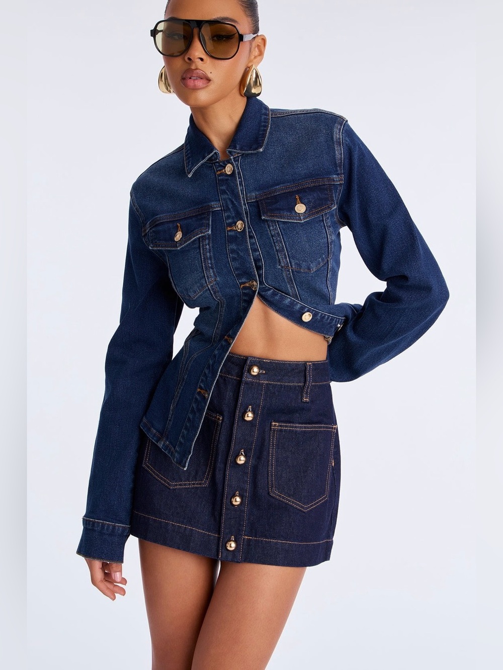 Button Up Denim Mini Skirt - Blue Wash